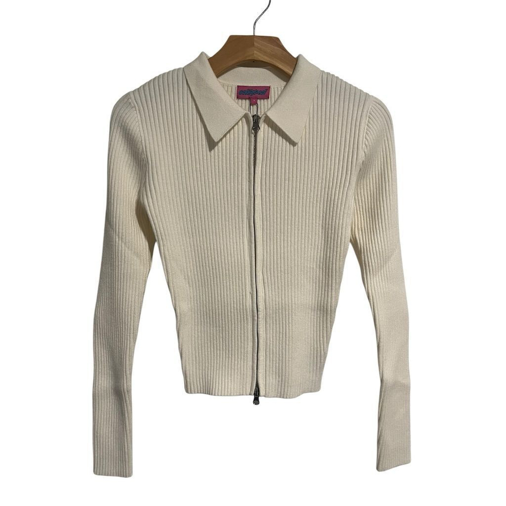 Edikted Ribbed Knit Cardigan Sweater Cream Size S